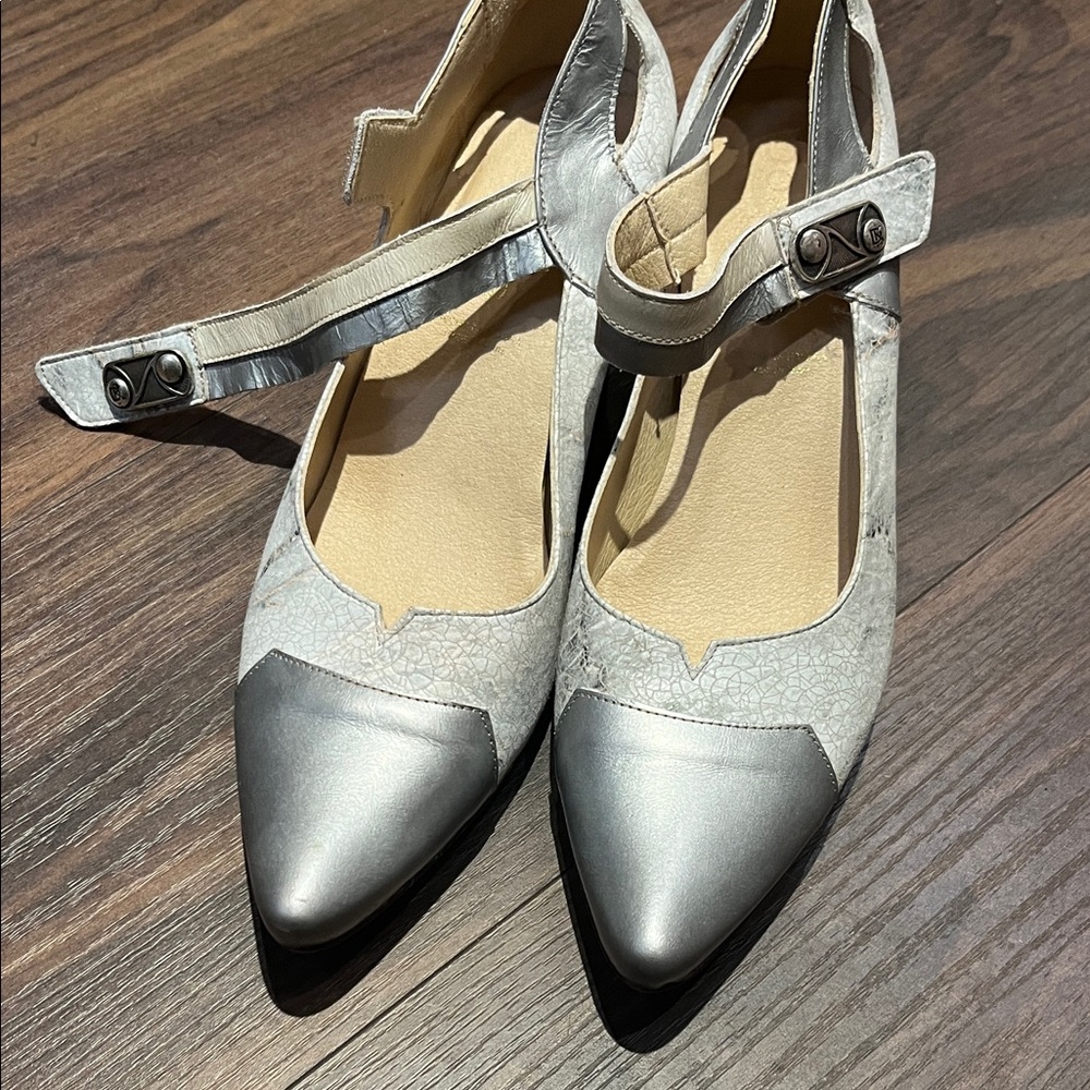 Chic Dorkin Silver Ankle Strap Heels
